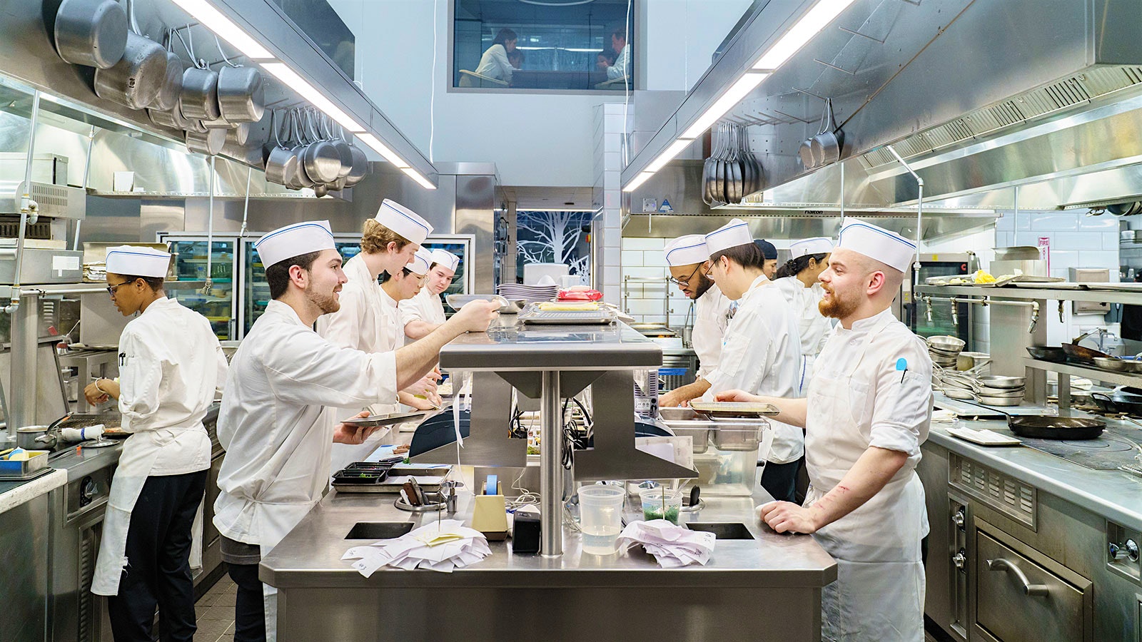 Chefs in the kitchen at Daniel Boulud’s Le Pavillon in New York City